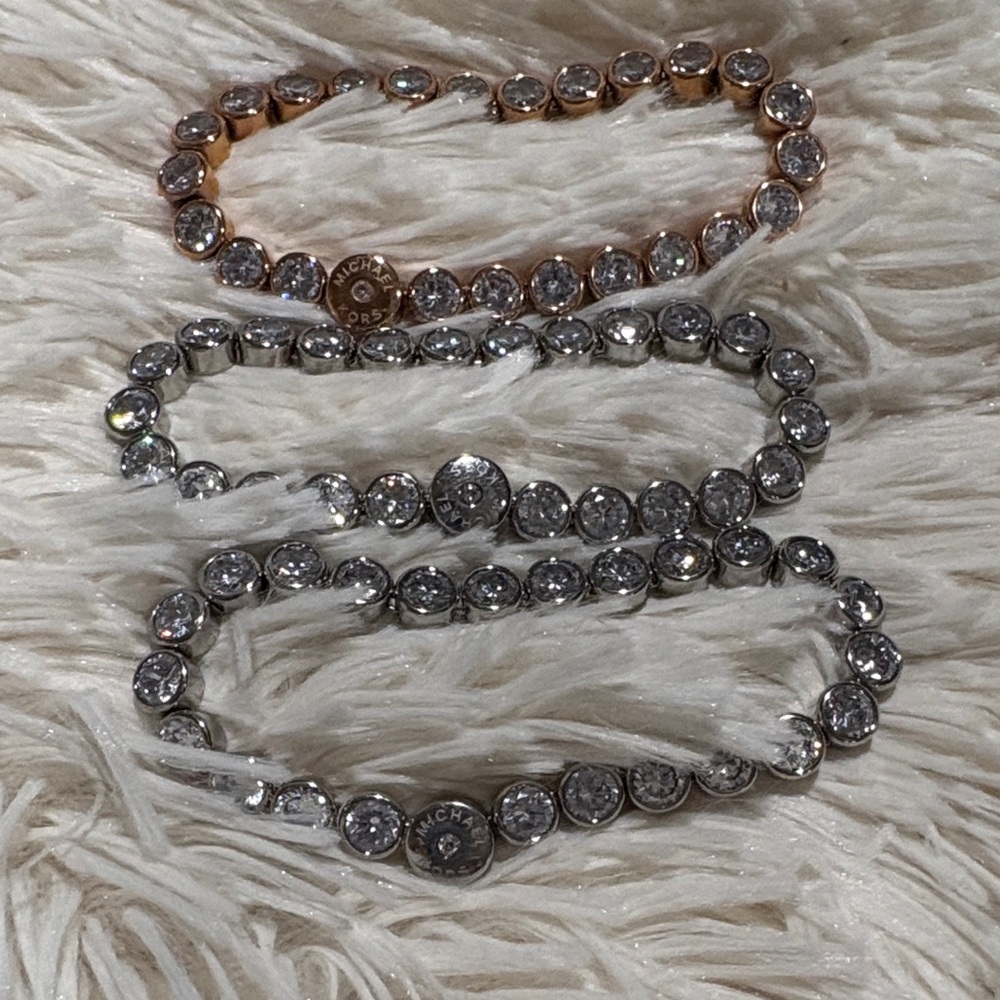 Michael Kors Rose Gold and Silver Crystal Bracelets  magnetic closures